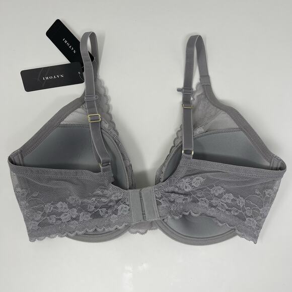 Natori Convertible Bra 36DDD Gray Lace Cherry Blossom Plunge Underwire MSRP $76 - Picture 5 of 13